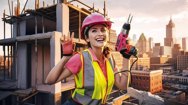 Foto mujer constructora feliz