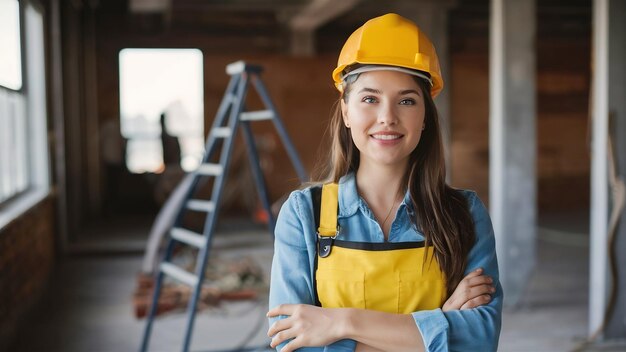 Mujer constructora de tiro medio en el interior