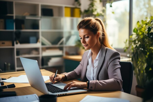 Mujer contable dedicada en el trabajo Generativa Ai