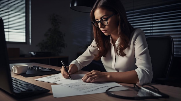 Mujer contadora profesional que trabaja en Office Generative AI