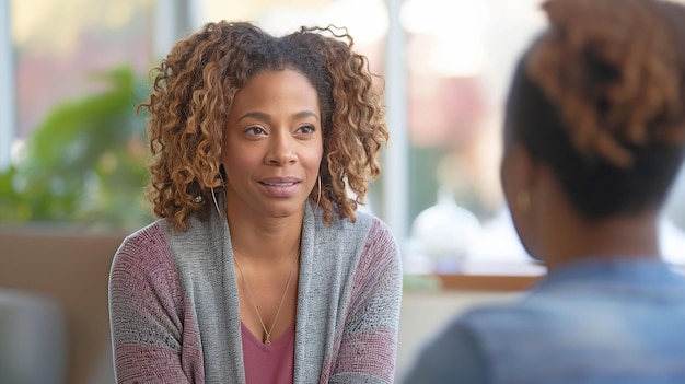 Una mujer conversando con un terapeuta