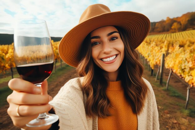 Foto una mujer con una copa de vino