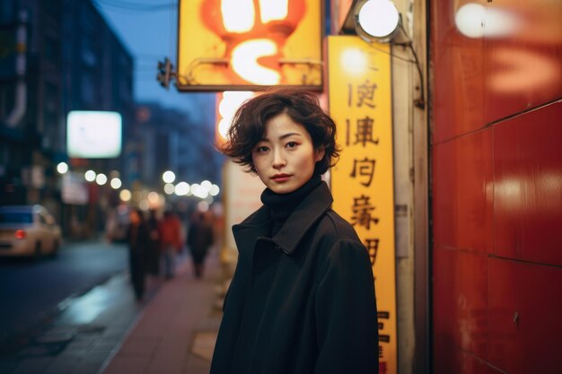 Mujer coreana en una escena diaria de la calle.