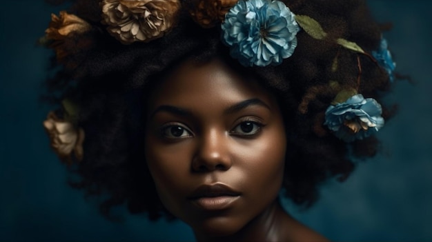 Una mujer con una corona de flores en la cabeza.