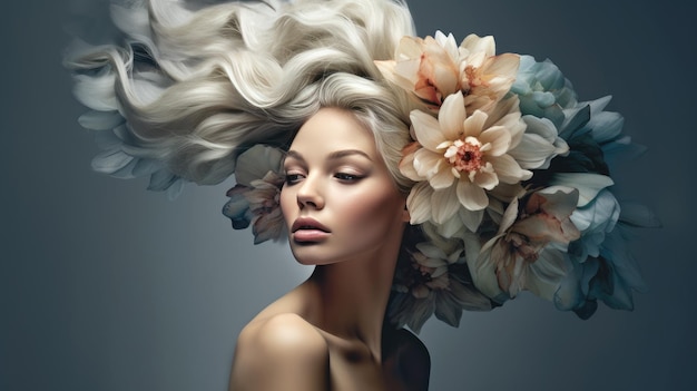 Una mujer con una corona de flores en la cabeza.