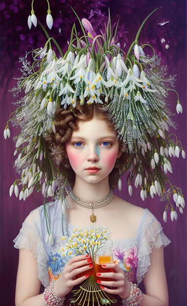 Foto una mujer con una corona de flores en la cabeza.