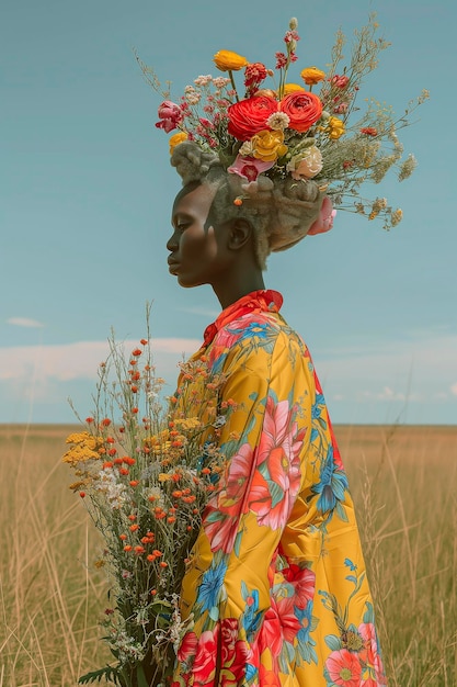 Mujer con una corona de flores en la cabeza