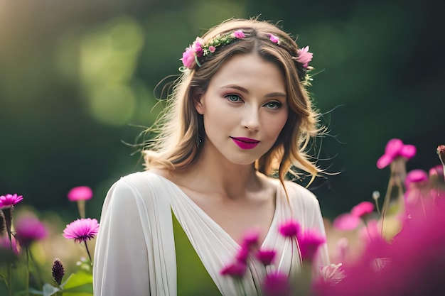 Una mujer con una corona de flores en el pelo