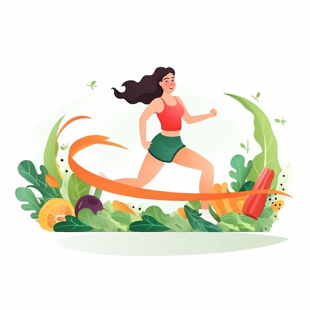 una mujer corriendo por un campo de verduras