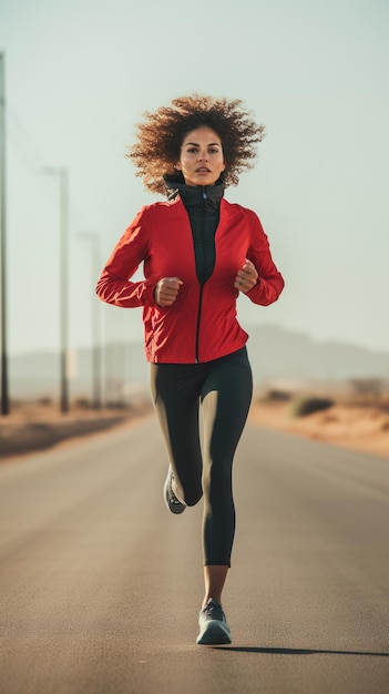 Mujer corriendo en la carretera corredora femenina