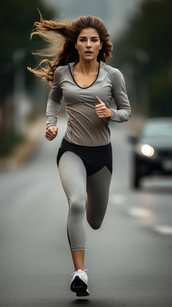 Mujer corriendo en la carretera corredora femenina