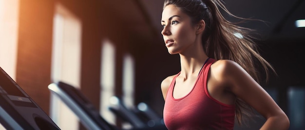 mujer corriendo en una cinta de correr en el gimnasio