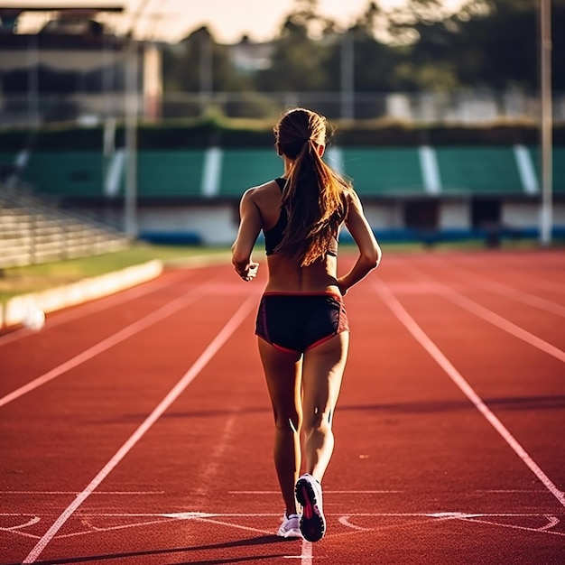 una mujer corriendo en una pista con el número 7 en la espalda