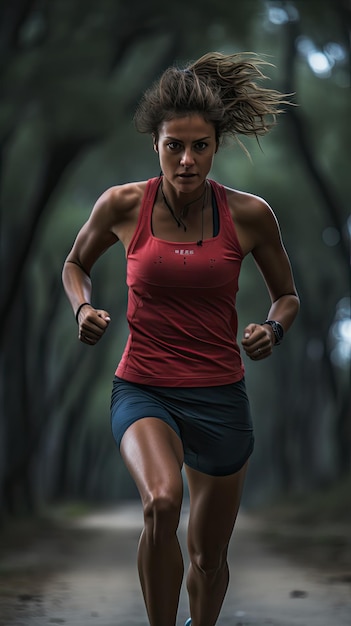 Mujer corriendo en el sendero corredora