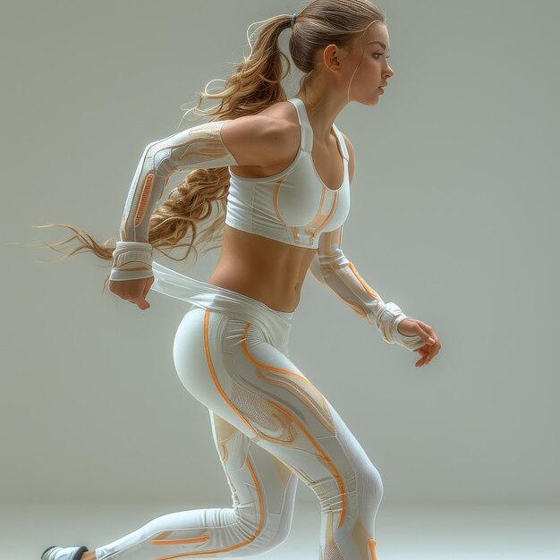 Mujer corriendo con traje blanco