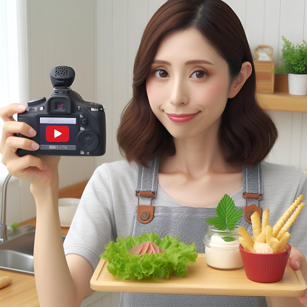 Foto mujer creadora de contenido gastronómico local