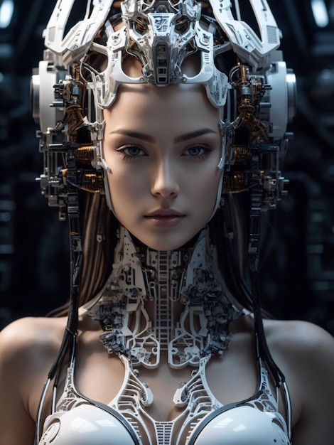 Una mujer cyborg moderna en un diseño de imagen de ilustración 3d de estilo cyberpunk generado por AI