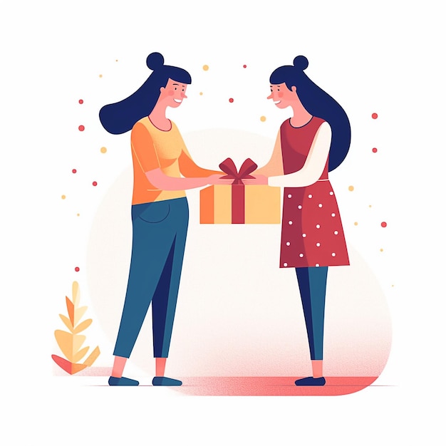 Una mujer dando un regalo a otra mujer.