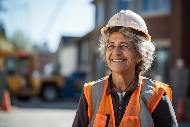 Mujer dedicada a trabajos de construcción en un sitio de construcción Ai generativo