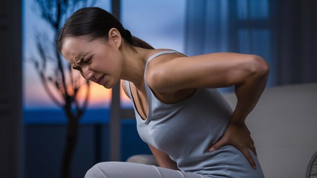 Foto mujer delgada con dolor de columna vertebral