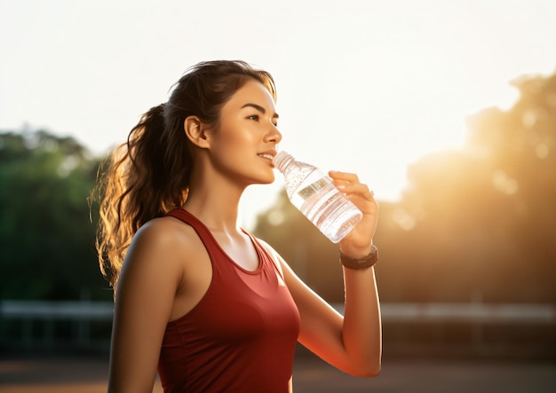 mujer deportiva bebiendo agua