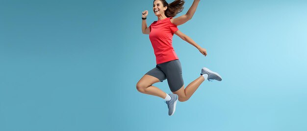 Foto mujer deportiva feliz haciendo ejercicio en el fondo del espacio de copia