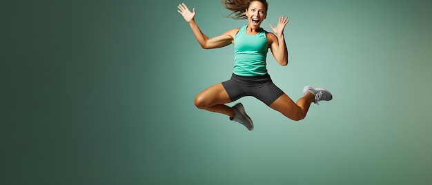 Foto mujer deportiva feliz haciendo ejercicio en el fondo del espacio de copia