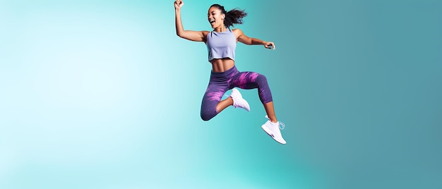 Foto mujer deportiva feliz haciendo ejercicio en el fondo del espacio de copia