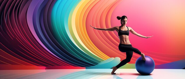 Mujer deportiva feliz haciendo ejercicio en el fondo del espacio de copia