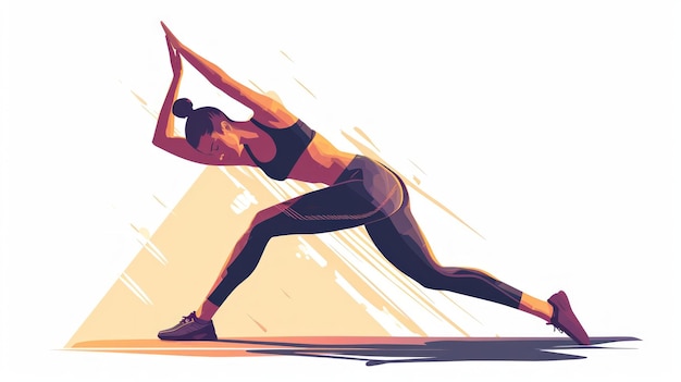 Mujer deportiva con ropa deportiva haciendo ejercicios de estiramiento Ilustración de IA generativa