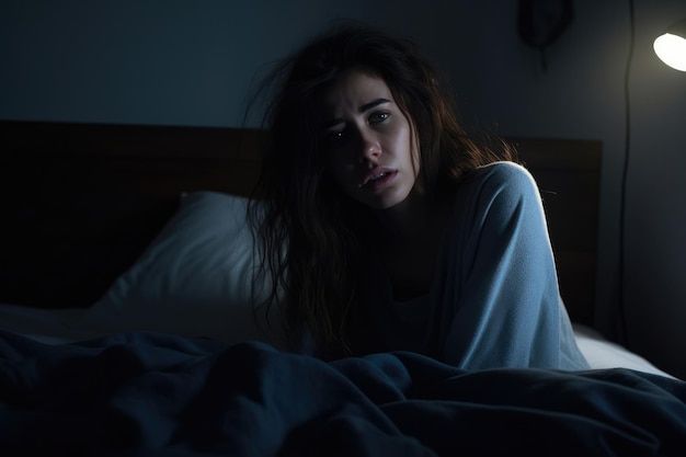 Mujer deprimida que sufre de insomnio