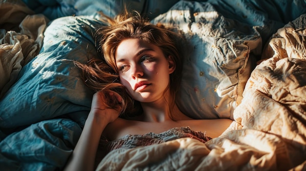 La mujer se despertó rodeada de almohadas y mantas depresión