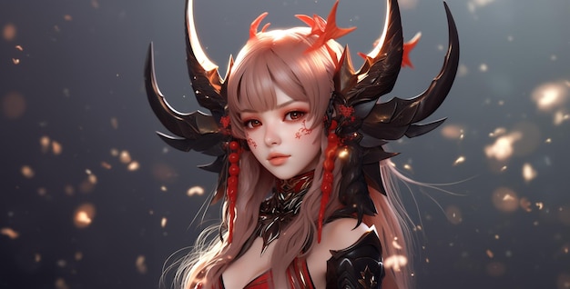 mujer diablo con cuernos estilo anime VTuber modelo mujer hermosa con cuerno demonio