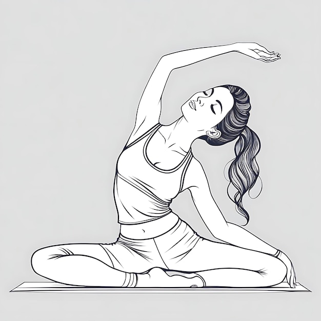 Una mujer dibujando una línea continua de yoga Ilustración vectorial