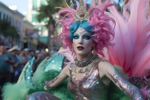 Mujer disfrazada de plumas en el carnaval Red neuronal generada por IA