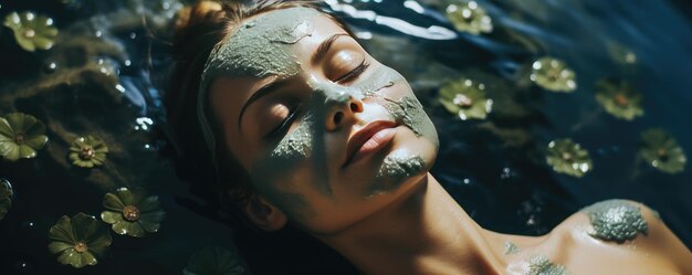 Una mujer disfruta de un día en un centro de spa aplicando una máscara facial retrato generativo de primer plano ai