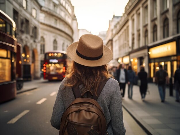 Foto mujer disfruta de un tranquilo paseo por el corazón de la ciudad