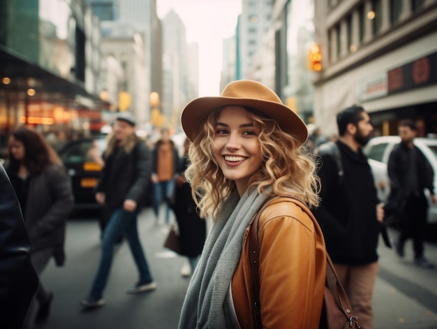 Foto mujer disfruta de un tranquilo paseo por el corazón de la ciudad