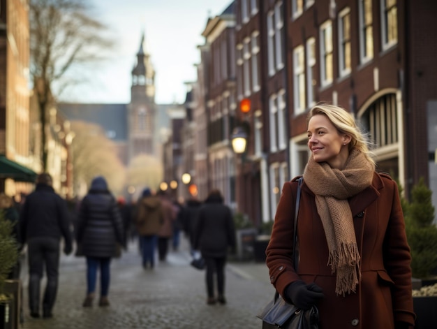 Foto mujer disfruta de un tranquilo paseo por el corazón de la ciudad