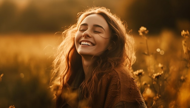 Una mujer disfrutando de la belleza de la naturaleza generada por IA