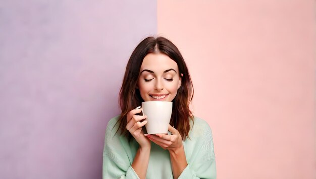 Mujer disfrutando del café aromático de la mañana