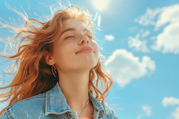 Foto mujer disfrutando de un día soleado al aire libre