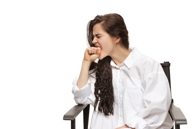 Mujer con divertidas emociones meme en blanco