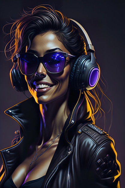 Mujer dj con auriculares AI generativa