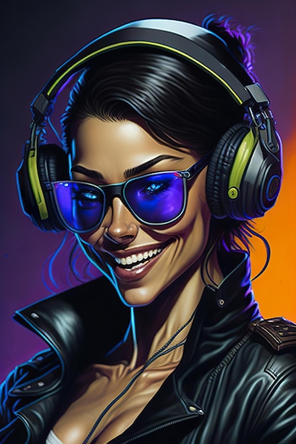 Mujer dj con auriculares AI generativa