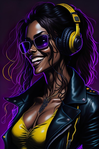 Mujer dj con auriculares AI generativa