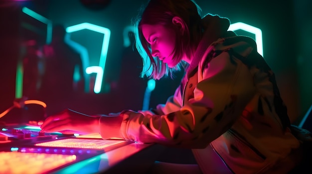 Mujer dj en el trabajo en el club nocturno