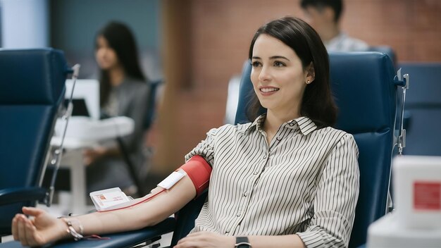 Foto mujer donando sangre