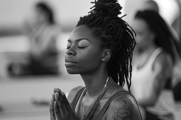 Foto una mujer con dreadlocks está orando