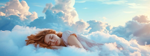 una mujer duerme en las nubes en el cielo